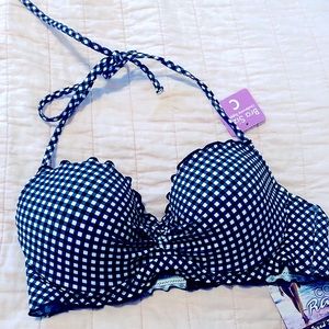 NWT gingham print 34C ruffle edge bikini top